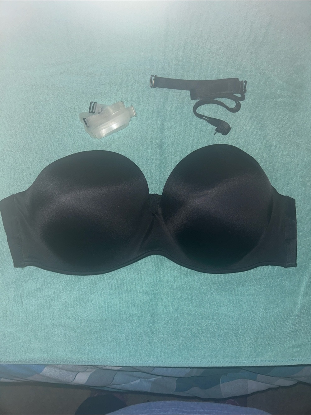 Cacique Strapless Black T-Shirt Bra with Clear and Black Straps
